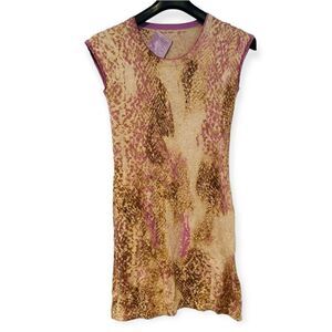 Luisa Cerano Animal Print Scoop Neck Silk Blend Sweater Dress Size 4